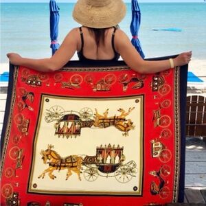 Large Couture Inspired 100% Silk navy And Red Horse  Chariot  Scarf Wrap
